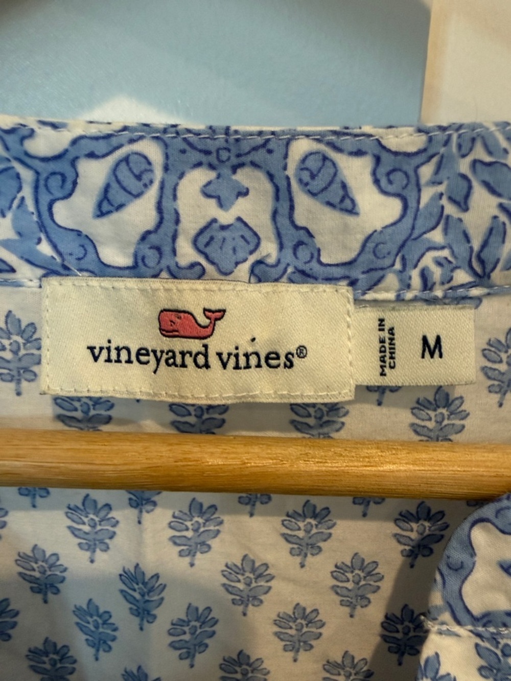 Vineyard Vines Blue & White Floral Cotton Tunic with Pink Trim - Picture 2 of 5
